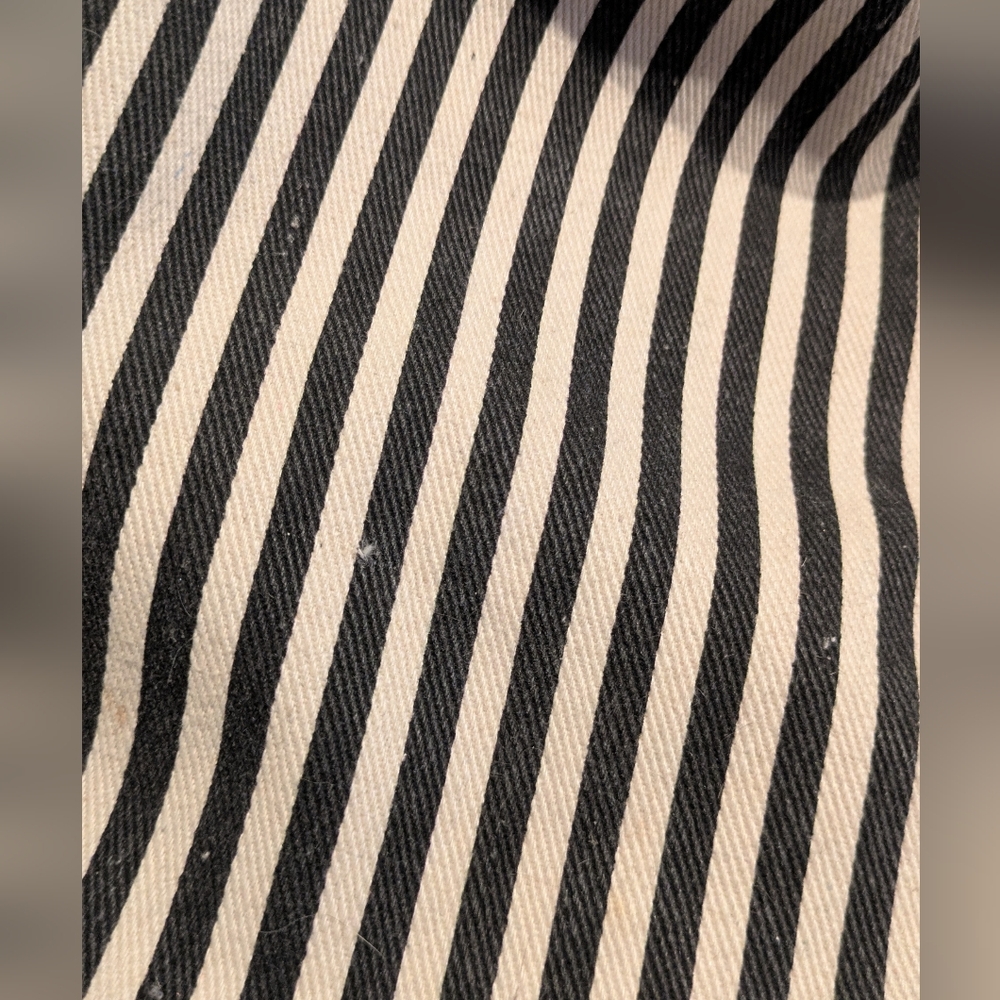 Striped Black and White Women's Bag with Wooden Handle - Picture 8 of 9